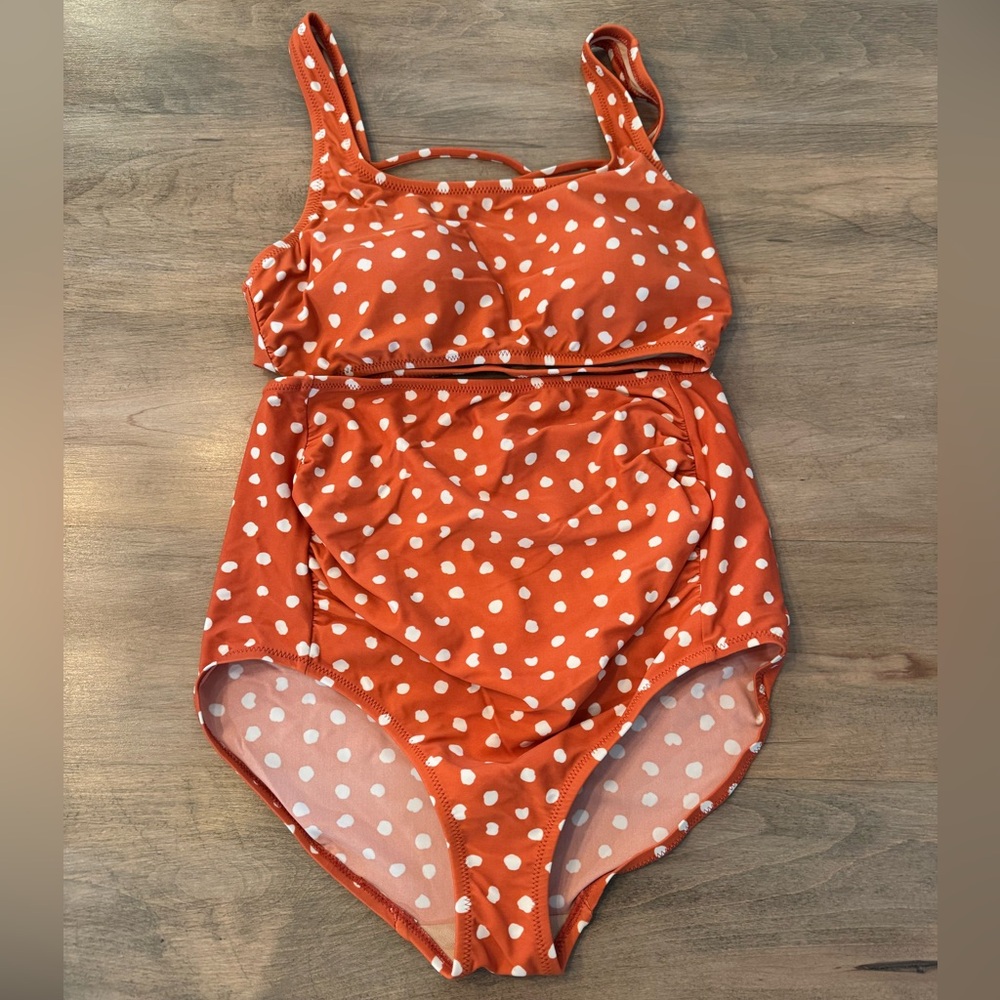 Beach Bump™ High Waisted Maternity 2-Piece Bikini Set - Orange Dot Print